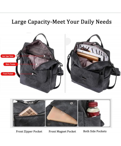 PU Leather Backpack Purse for Women Fashion Travel Backpack Convertible Ladies Shoulder Satchel Bags Grey Black $12.04 Satchels