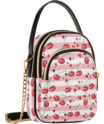 Juicy and Ripe Cherries Crossbody Bags for Women Quilted Shoulder Bag Handbag with Chain Strap Trendy Cross Body Cell Phone C...