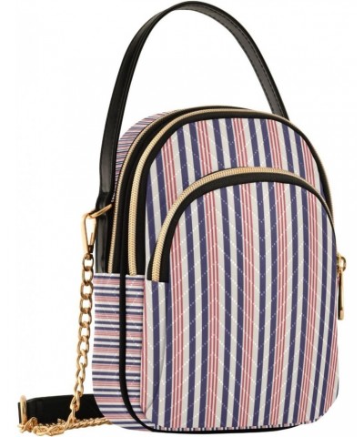 Retro Usa Color Striped Crossbody Handbags for Women Casual Leather Shoulder Phone Purse $13.77 Crossbody Bags