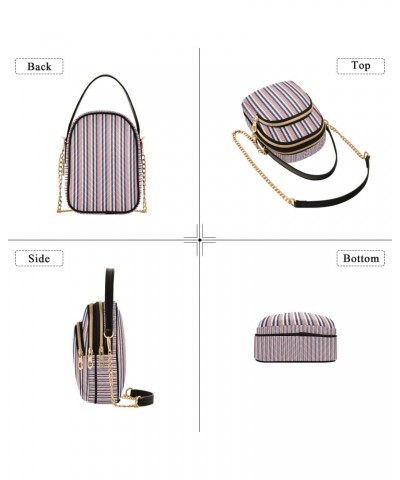 Retro Usa Color Striped Crossbody Handbags for Women Casual Leather Shoulder Phone Purse $13.77 Crossbody Bags