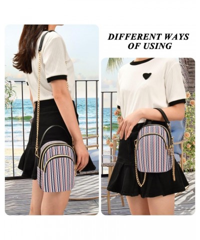 Retro Usa Color Striped Crossbody Handbags for Women Casual Leather Shoulder Phone Purse $13.77 Crossbody Bags