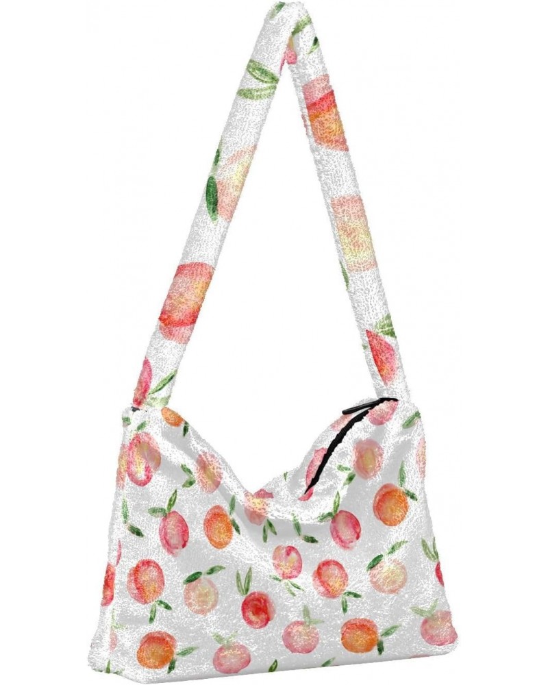 Fruit Women Boho Handbag Cute Watercolor Peach Leaves Underarm Bag Tote Bag Shoulder Bag Crossbody Bag Fluffy Cell Phone Purs...