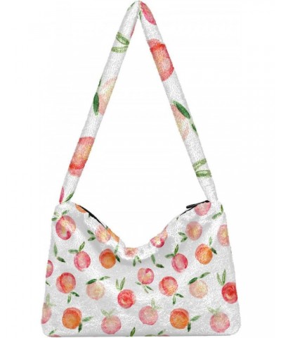 Fruit Women Boho Handbag Cute Watercolor Peach Leaves Underarm Bag Tote Bag Shoulder Bag Crossbody Bag Fluffy Cell Phone Purs...