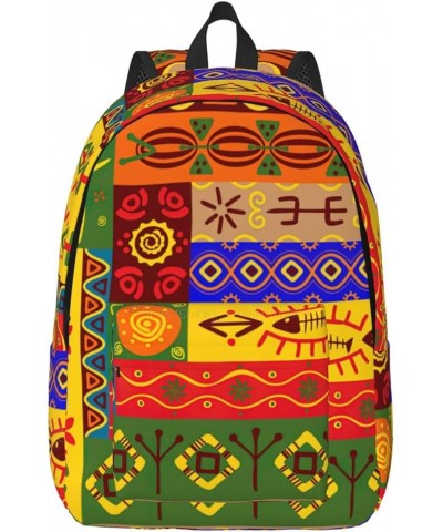 African National Patterns Print Casual Double Shoulder Daypack,Anti-Theft Travel Canvas Backpack For Men And Women Black Medi...