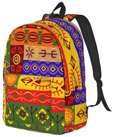 African National Patterns Print Casual Double Shoulder Daypack,Anti-Theft Travel Canvas Backpack For Men And Women Black Medi...