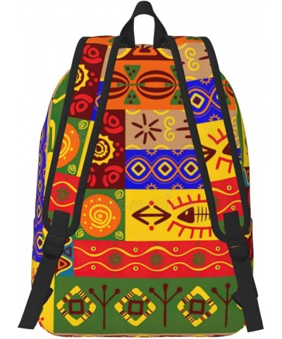 African National Patterns Print Casual Double Shoulder Daypack,Anti-Theft Travel Canvas Backpack For Men And Women Black Medi...