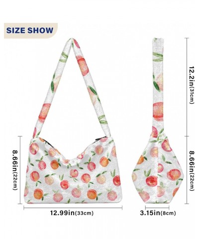 Fruit Women Boho Handbag Cute Watercolor Peach Leaves Underarm Bag Tote Bag Shoulder Bag Crossbody Bag Fluffy Cell Phone Purs...