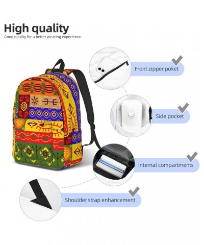 African National Patterns Print Casual Double Shoulder Daypack,Anti-Theft Travel Canvas Backpack For Men And Women Black Medi...