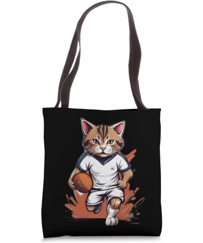 Rugby Cat Cute Colorful Cat Playing Rugby Holding A Ball Tote Bag $13.68 Totes