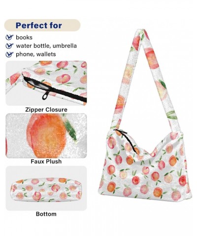 Fruit Women Boho Handbag Cute Watercolor Peach Leaves Underarm Bag Tote Bag Shoulder Bag Crossbody Bag Fluffy Cell Phone Purs...