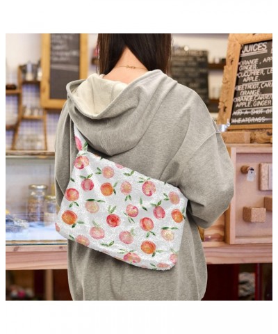 Fruit Women Boho Handbag Cute Watercolor Peach Leaves Underarm Bag Tote Bag Shoulder Bag Crossbody Bag Fluffy Cell Phone Purs...