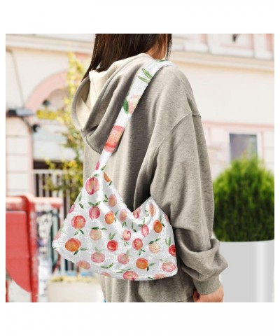 Fruit Women Boho Handbag Cute Watercolor Peach Leaves Underarm Bag Tote Bag Shoulder Bag Crossbody Bag Fluffy Cell Phone Purs...