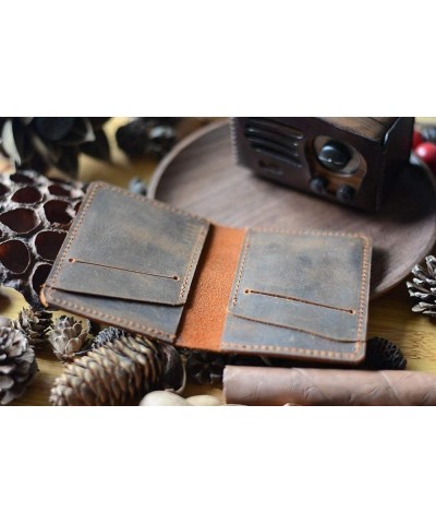 Leather Distressed Slim Bifold Wallet Brown Brown $15.30 Wallets