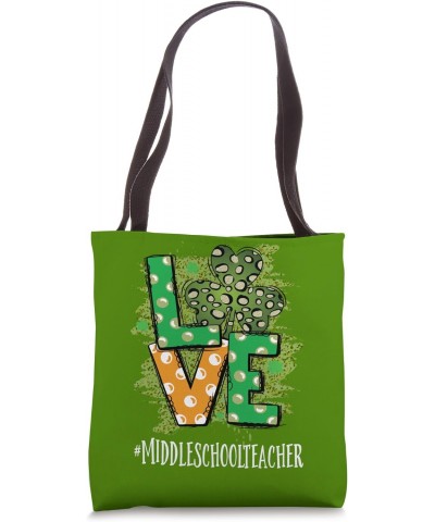 Middle School Teacher Love St Patricks Day Women Shamrock Tote Bag $16.23 Totes