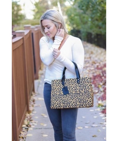 Leopard Box Tote Handbag with Canvas and Leather Handle, 13.50-inch Width, Gift, Everyday Use $30.55 Totes