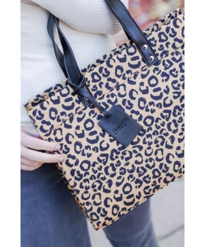 Leopard Box Tote Handbag with Canvas and Leather Handle, 13.50-inch Width, Gift, Everyday Use $30.55 Totes