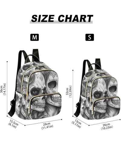 Women's Medium Fashion Backpack Black White Skulls Floral Print Ladies Travel Daypack Aesthetic Shoulder Bag 10.2×5.1×12.5 IN...