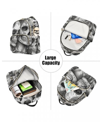 Women's Medium Fashion Backpack Black White Skulls Floral Print Ladies Travel Daypack Aesthetic Shoulder Bag 10.2×5.1×12.5 IN...