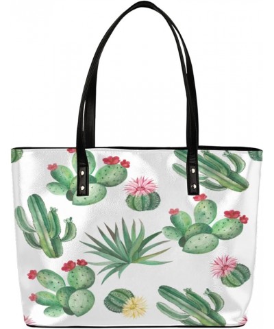 Leather Tote Bag for Women Fashion Shoulder Bag Purses and Handbags Large Capacity Satchel Bags for Work Travel Cute Cactus P...