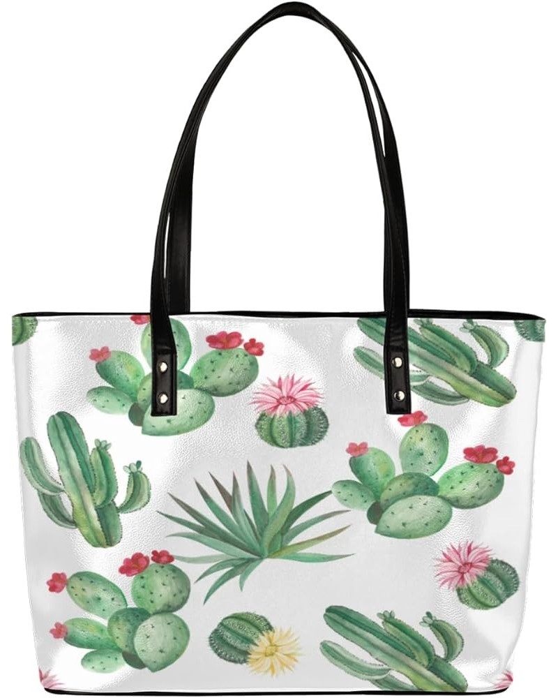 Leather Tote Bag for Women Fashion Shoulder Bag Purses and Handbags Large Capacity Satchel Bags for Work Travel Cute Cactus P...