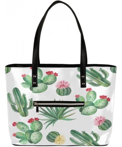 Leather Tote Bag for Women Fashion Shoulder Bag Purses and Handbags Large Capacity Satchel Bags for Work Travel Cute Cactus P...