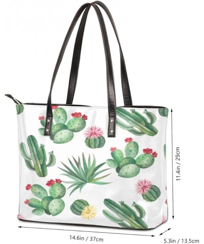 Leather Tote Bag for Women Fashion Shoulder Bag Purses and Handbags Large Capacity Satchel Bags for Work Travel Cute Cactus P...