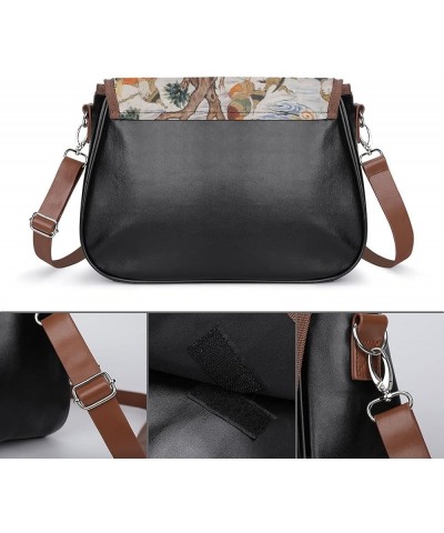 Autumn, Bear, Maple Leaf Women Leather Expandable Travel Crossbody Adjustable Strap Style $18.56 Crossbody Bags