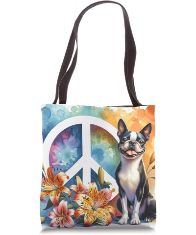 Adorable Tiger Lily Boston Terrier Symbol Peace Sign Tote Bag $13.67 Totes