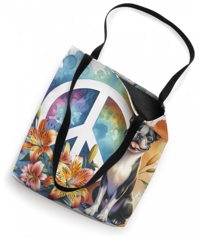 Adorable Tiger Lily Boston Terrier Symbol Peace Sign Tote Bag $13.67 Totes