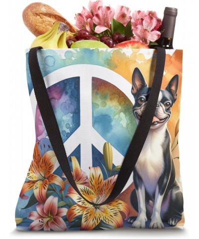 Adorable Tiger Lily Boston Terrier Symbol Peace Sign Tote Bag $13.67 Totes