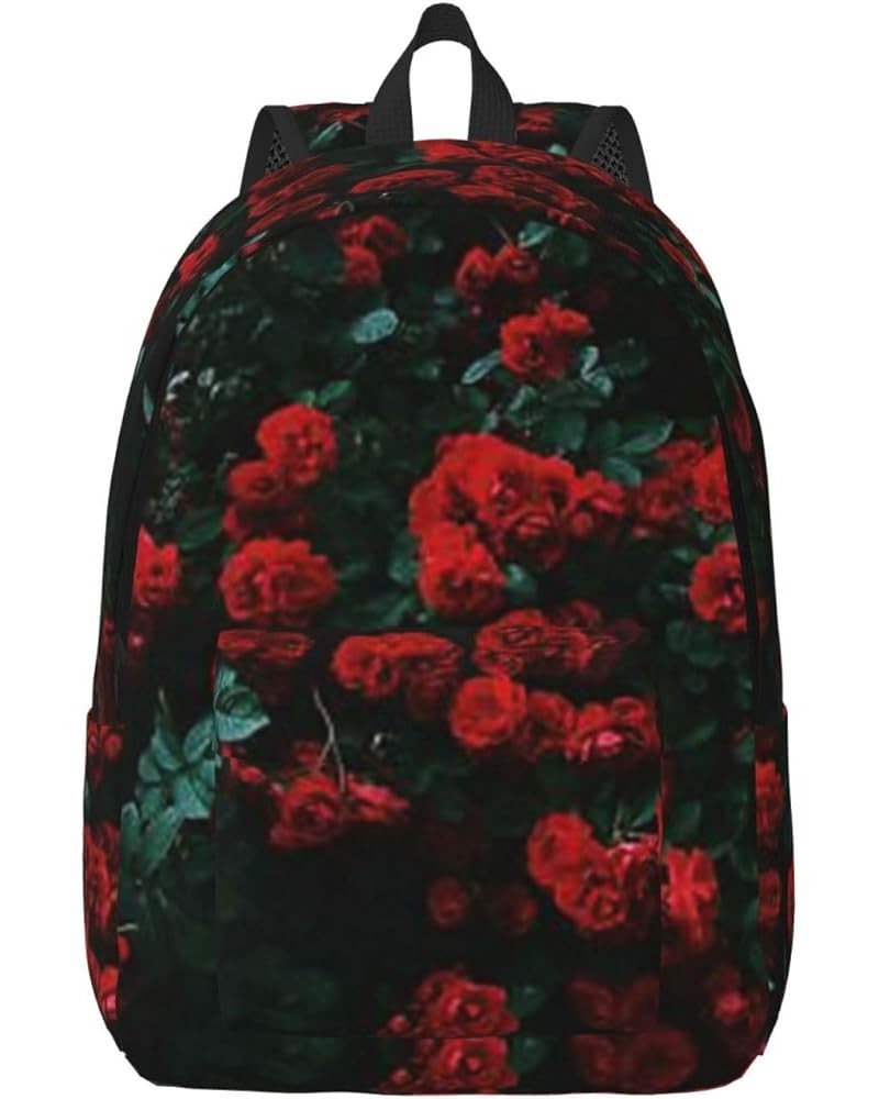 Red And Black Rose Print Unisex Canvas Backpack Cute Backpack For Travel Sports Casual Aesthetic Backpack Black Small $18.21 ...