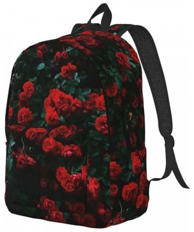 Red And Black Rose Print Unisex Canvas Backpack Cute Backpack For Travel Sports Casual Aesthetic Backpack Black Small $18.21 ...