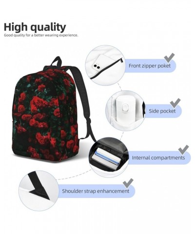 Red And Black Rose Print Unisex Canvas Backpack Cute Backpack For Travel Sports Casual Aesthetic Backpack Black Small $18.21 ...