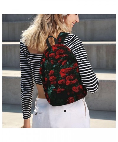 Red And Black Rose Print Unisex Canvas Backpack Cute Backpack For Travel Sports Casual Aesthetic Backpack Black Small $18.21 ...