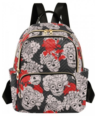 Kulls and Peonies Colorful Day Of The Dead Casual Fashion Polyester Travel Rucksack Shoulder Bag Color Medium $14.80 Backpacks