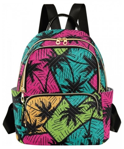 Colorful Geometry Palm Trees Mini Backpack Fashion Backpack Purse for Women,Handbag Shoulder Bag Casual Daypack, Ladies Gift ...