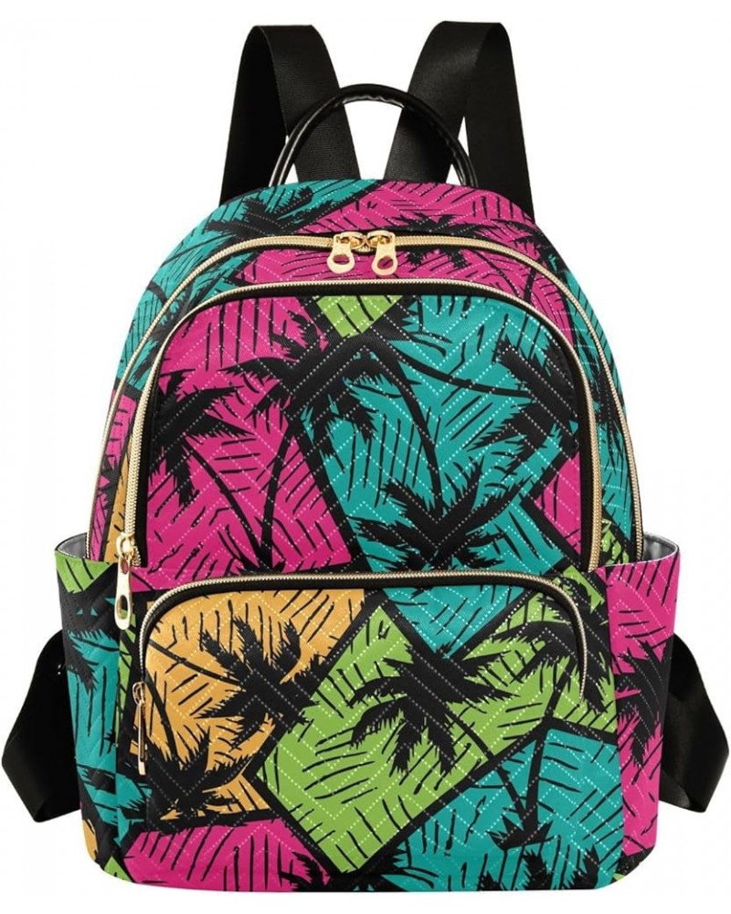 Colorful Geometry Palm Trees Mini Backpack Fashion Backpack Purse for Women,Handbag Shoulder Bag Casual Daypack, Ladies Gift ...