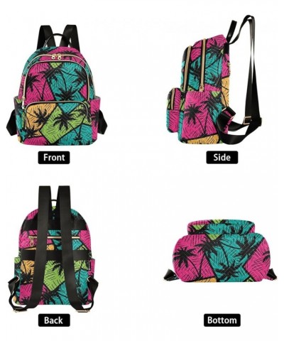 Colorful Geometry Palm Trees Mini Backpack Fashion Backpack Purse for Women,Handbag Shoulder Bag Casual Daypack, Ladies Gift ...