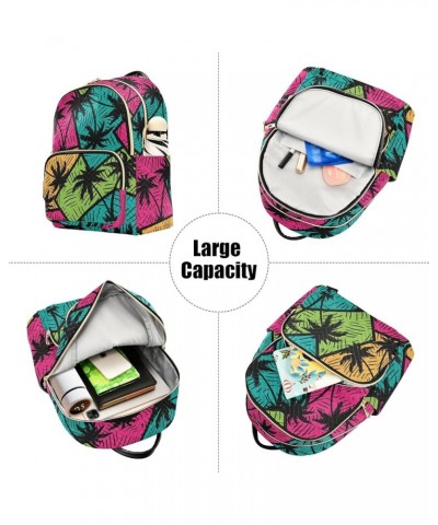 Colorful Geometry Palm Trees Mini Backpack Fashion Backpack Purse for Women,Handbag Shoulder Bag Casual Daypack, Ladies Gift ...