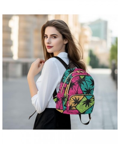 Colorful Geometry Palm Trees Mini Backpack Fashion Backpack Purse for Women,Handbag Shoulder Bag Casual Daypack, Ladies Gift ...