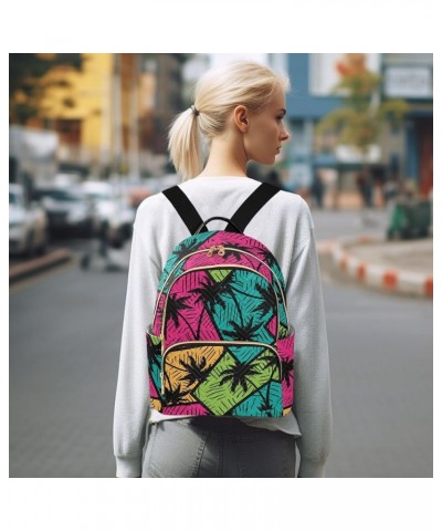 Colorful Geometry Palm Trees Mini Backpack Fashion Backpack Purse for Women,Handbag Shoulder Bag Casual Daypack, Ladies Gift ...