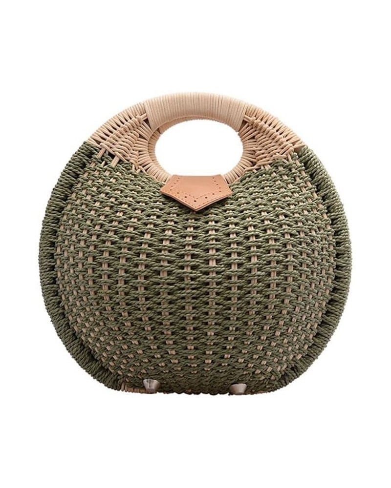 Women's Straw Woven Shell Bag Semi-Circle Beach Tote Satchel Summer Casual Top Handle Rattan bag Green $15.40 Totes