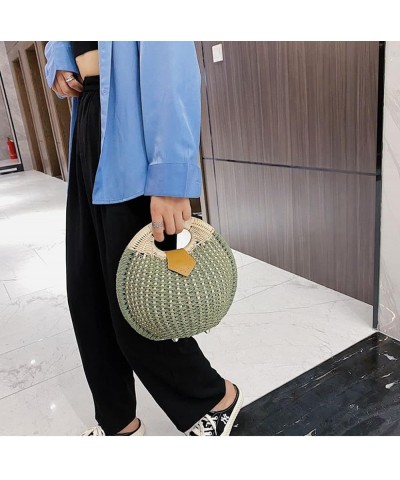 Women's Straw Woven Shell Bag Semi-Circle Beach Tote Satchel Summer Casual Top Handle Rattan bag Green $15.40 Totes