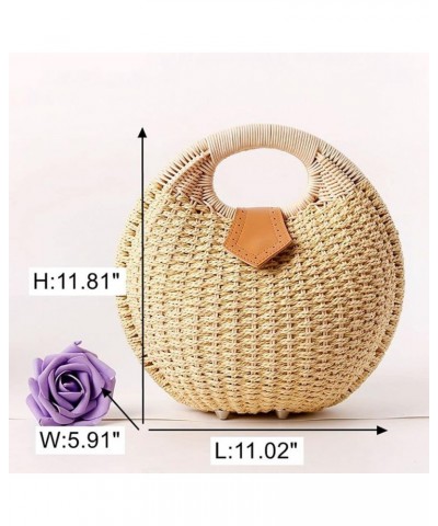 Women's Straw Woven Shell Bag Semi-Circle Beach Tote Satchel Summer Casual Top Handle Rattan bag Green $15.40 Totes