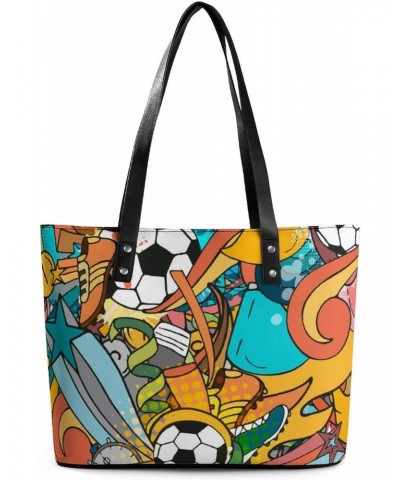 Womens Handbag Sport Soccer Ball Football Pattern Leather Tote Bag Top Handle Satchel Bags For Lady $19.24 Totes