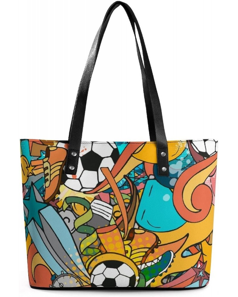 Womens Handbag Sport Soccer Ball Football Pattern Leather Tote Bag Top Handle Satchel Bags For Lady $19.24 Totes