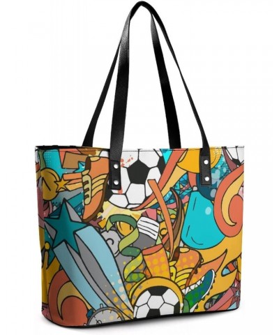 Womens Handbag Sport Soccer Ball Football Pattern Leather Tote Bag Top Handle Satchel Bags For Lady $19.24 Totes