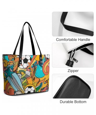 Womens Handbag Sport Soccer Ball Football Pattern Leather Tote Bag Top Handle Satchel Bags For Lady $19.24 Totes