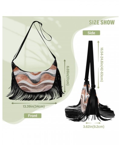 Abstract Brown Waves Stripes Fringe Bag for Women Cross Body Bag Tassel Shoulder Bag Satchel $11.88 Crossbody Bags