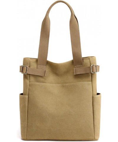 Women Canvas Tote Bag, Multi-Pocket Large Shoulder Bag Casual Handbag with Zipper for Work Daily Use Hobo Bags Khaki $22.38 C...